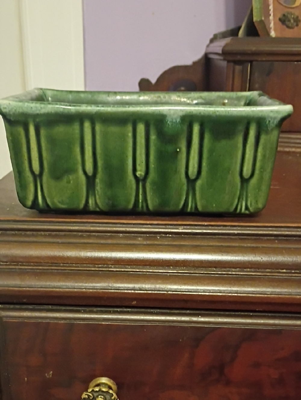 Cookson Rectangular Vintage Green Glazed Ceramic Planter